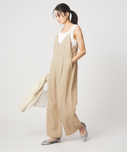 green label relaxing（グリーンレーベルリラクシング）の「［size SHORT/TALLあり］フィブリル Vネック オールインワン（つなぎ/オールインワン・レディース・ブラック/ベージュ・TALL/SHORT/FREE）」の6枚目の写真