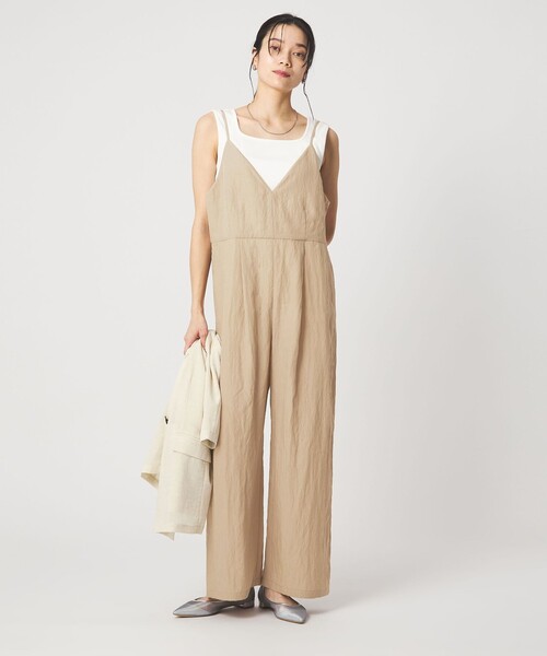 green label relaxing（グリーンレーベルリラクシング）の「［size SHORT/TALLあり］フィブリル Vネック オールインワン（つなぎ/オールインワン・レディース・ブラック/ベージュ・TALL/SHORT/FREE）」の7枚目の写真