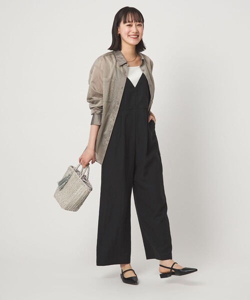 green label relaxing（グリーンレーベルリラクシング）の「［size SHORT/TALLあり］フィブリル Vネック オールインワン（つなぎ/オールインワン・レディース・ブラック/ベージュ・TALL/SHORT/FREE）」の8枚目の写真