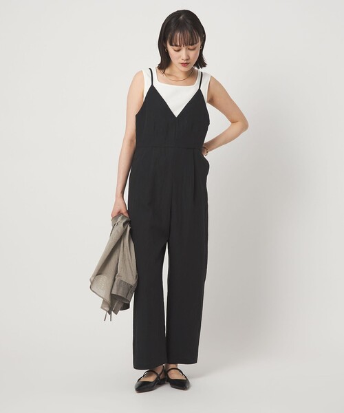 green label relaxing（グリーンレーベルリラクシング）の「［size SHORT/TALLあり］フィブリル Vネック オールインワン（つなぎ/オールインワン・レディース・ブラック/ベージュ・TALL/SHORT/FREE）」の9枚目の写真