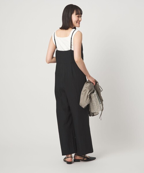 green label relaxing（グリーンレーベルリラクシング）の「［size SHORT/TALLあり］フィブリル Vネック オールインワン（つなぎ/オールインワン・レディース・ブラック/ベージュ・TALL/SHORT/FREE）」の10枚目の写真