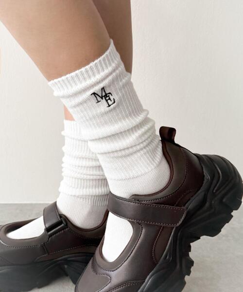 WEGO(ウィゴー)の「WEGO/刺繍ロゴローゲージゆるリブソックス(ソックス/靴下・レディース・ホワイト/ライトグレー/ブラック・23-25cm)」の6枚目の写真