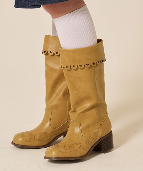 TINA：JOJUN（ティーナジョジュン）の「パンチング ミドル ウエスタンブーツ TINA：JOJUN（ブーツ・レディース・ブラウン/キャメル・S/M/L）」の4枚目の写真