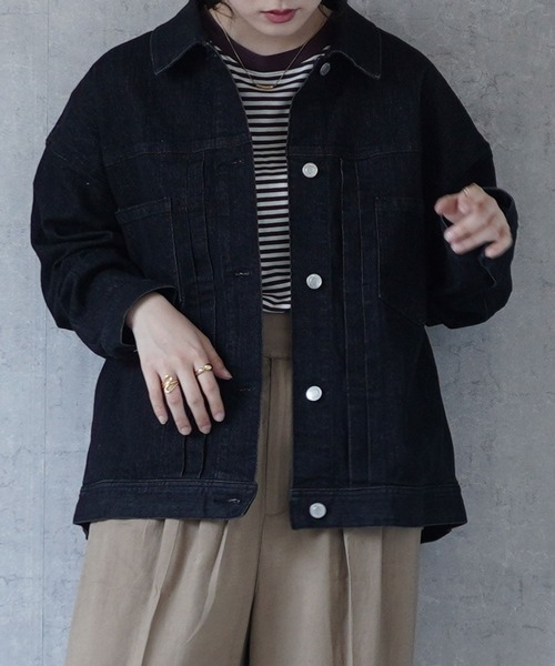 SELECT LEVERY(セレクトリベリー)の「リサイクルデニムルーズジャケット(デニムジャケット・レディース・ブラック/ワンウォッシュ/ブルー/ホワイト・LARGE/MEDIUM)」の9枚目の写真