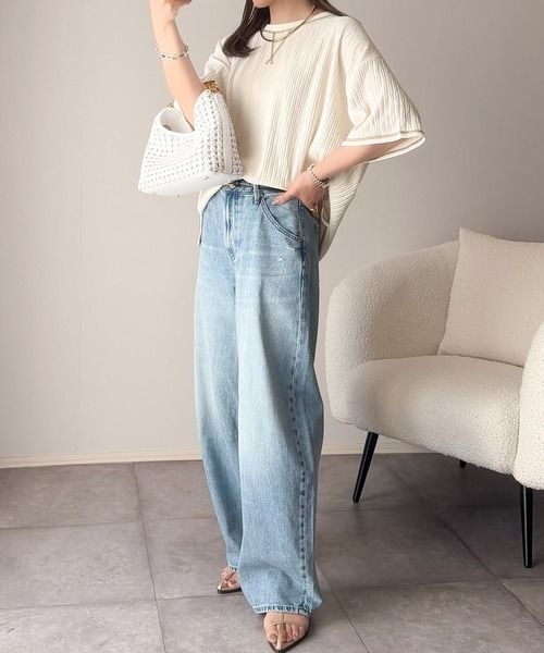 classicalelf(クラシカルエルフ)の「カラーで遊び心をプラス。配色ステッチ楊柳ガゼットトップス (半袖)(Tシャツ/カットソー・レディース・チャコール/ブラウン/ブラック/アイボリー/ブルー・LARGE/MEDIUM/SMALL/X-LARGE)」の22枚目の写真