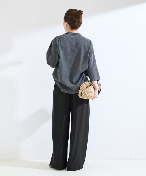 B.C STOCK（ベーセーストック）の「《追加4》【WEB限定】ウォッシャブル / タックワイドパンツ（スラックス・レディース・ブラック・MEDIUM/SMALL）」の4枚目の写真