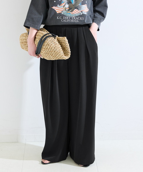 B.C STOCK（ベーセーストック）の「《追加4》【WEB限定】ウォッシャブル / タックワイドパンツ（スラックス・レディース・ブラック・MEDIUM/SMALL）」の5枚目の写真