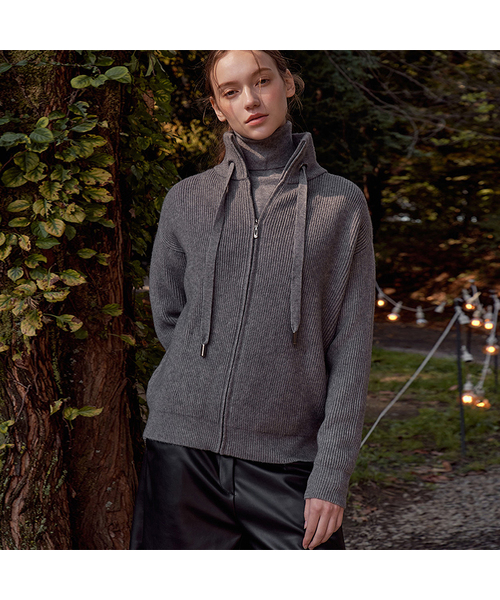 VASCARA(バスカラ)の「Turtleneck Zip-Up Knit Cardigan (5colors)(ニット/セーター・レディース・カーキ/ブラック/ライトブラウン/グレー/ブラウン・FREE)」の2枚目の写真