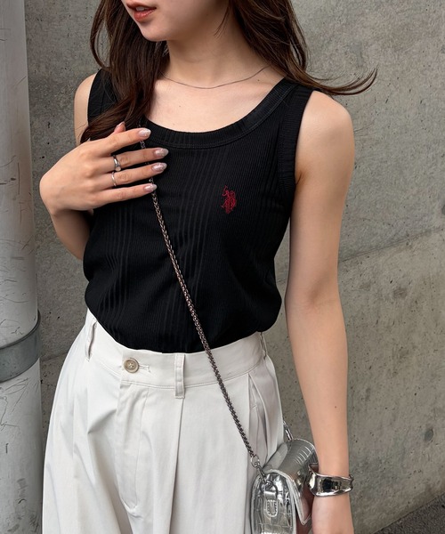 U.S. POLO ASSN.（ユーエスポロアッスン）の「RANAN/solleim別注【U.S.POLO ASSN.】カップ付リブタンクトップ（タンクトップ・レディース・ブラック/チャコール/ホワイト/レッド・LL/S/M/L）」の2枚目の写真