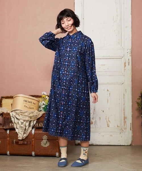 Jocomomola（ホコモモラ）の「Palomas y flores プリントシャツワンピース（ワンピース・レディース・イエロー/ブラック・40）」の13枚目の写真
