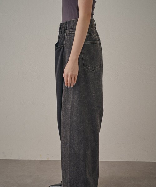 mline（エムライン）の「[mline]スウェット切り替えデニム（デニムパンツ・レディース・ベージュ/ブラック・1/2）」の7枚目の写真