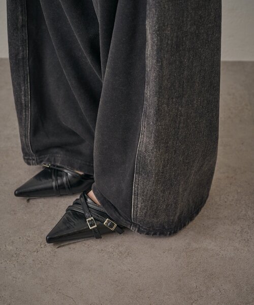 mline（エムライン）の「[mline]スウェット切り替えデニム（デニムパンツ・レディース・ベージュ/ブラック・1/2）」の12枚目の写真