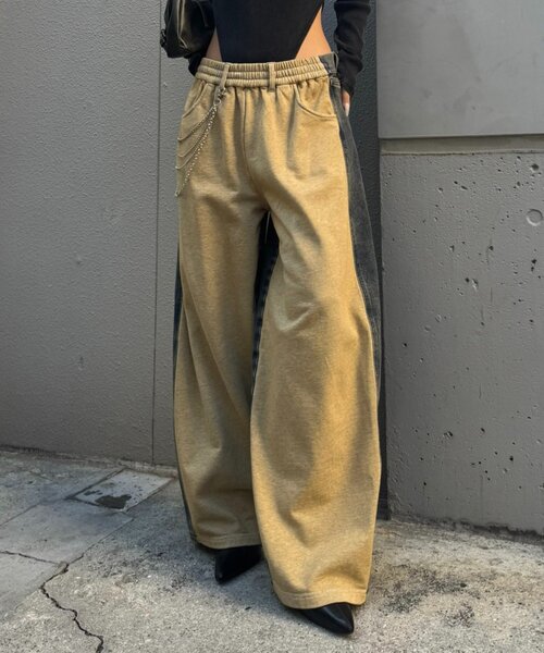 mline（エムライン）の「[mline]スウェット切り替えデニム（デニムパンツ・レディース・ベージュ/ブラック・1/2）」の14枚目の写真