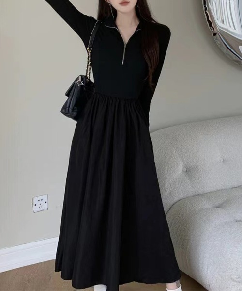 SallyLunn(サリーラン)の「ハーフジップ切替フレアワンピース(ワンピース・レディース・ブラック・LARGE/MEDIUM)」の5枚目の写真