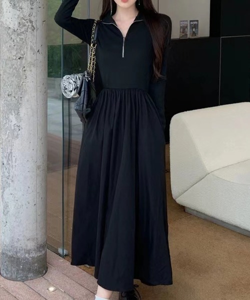 SallyLunn(サリーラン)の「ハーフジップ切替フレアワンピース(ワンピース・レディース・ブラック・LARGE/MEDIUM)」の6枚目の写真