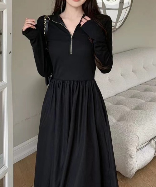 SallyLunn(サリーラン)の「ハーフジップ切替フレアワンピース(ワンピース・レディース・ブラック・LARGE/MEDIUM)」の7枚目の写真