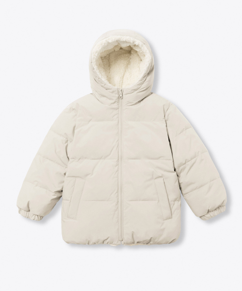 MUSINSA STANDARD KIDS（ムシンサスタンダードキッズ）の「デイリープファーリバーシブルフリースフーデッドパディングジャケット[クリーム/クリーム]（ブルゾン・レディース・その他・100/110/120/130/140/150/160）」の2枚目の写真