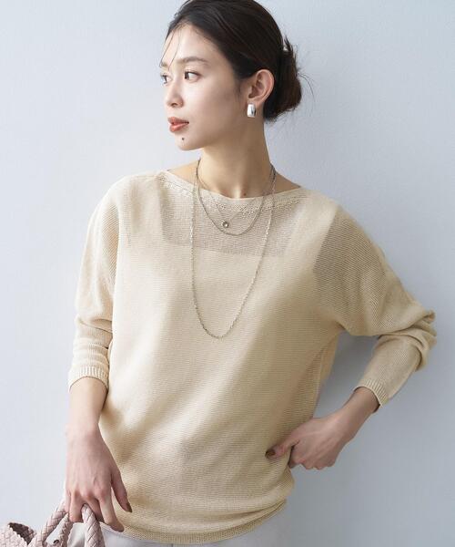 UNTITLED（アンタイトル）の「ドライタッチボートネックニット（ニット/セーター・レディース・ホワイト/ライトブルー/チャコールグレー/ベージュ/ブルーグリーン/イエロー系その他/ネイビー・48/00/02/04/44）」の3枚目の写真