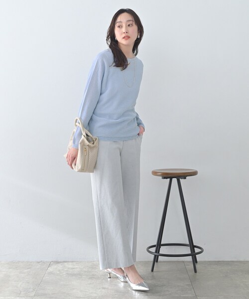 UNTITLED（アンタイトル）の「【古畑星夏さん着用/8色展開/程よい透け感】ドライタッチボートネックニット（ニット/セーター・レディース・ホワイト/ライトブルー/チャコールグレー/ベージュ/ブルーグリーン/イエロー系その他/ネイビー/カーキ・48/00/02/04/44）」の10枚目の写真