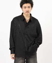 ストレッチTR薔薇ラインストーンシャツ 長袖