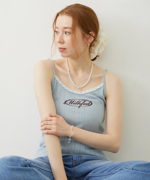 MILKFED.（ミルクフェド）の「OVAL LOGO LACE CAMISOLE（キャミソール・レディース・マルチ/ブラック/ライトブルー・ONE SIZE）」の2枚目の写真
