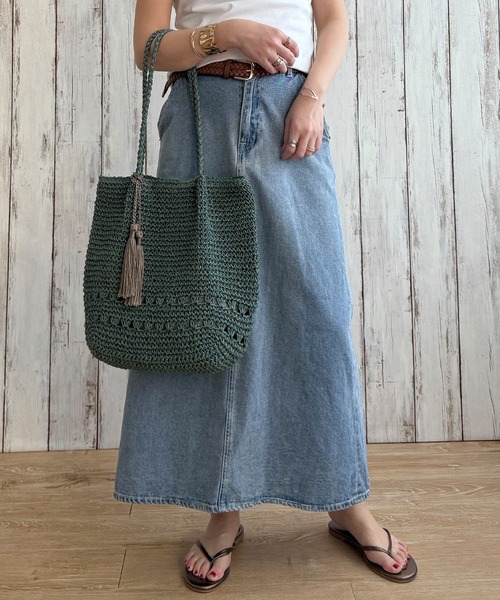 LBC（エルビーシー）の「雑材タッセル付きトートバッグ（ショルダーバッグ・レディース・ブラウン/グリーン/ベージュ・FREE）」の4枚目の写真