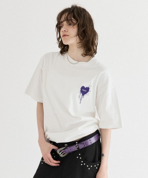 ONCILY（オンシェリー）の「26SS HEART LOGO DRAW CODE T-SHIRT / ハートロゴドローコードTシャツ（Tシャツ/カットソー・メンズ・ピンク/ホワイト系その他3/ホワイト系その他/ホワイト系その他5/ライトブルー/ブラック系その他2/ブラック/ネイビー系/ブラック系その他3/ブラック系その他/ホワイト系その他4/ホワイト系その他2/ボルドー/ネイビー系1・SMALL/LARGE/MEDIUM）」の3枚目の写真