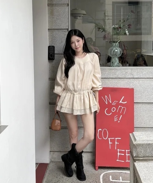 FAVORITO(ファヴォリート)の「クルーネックショートワンピース(ワンピース・レディース・ベージュ・F)」の15枚目の写真