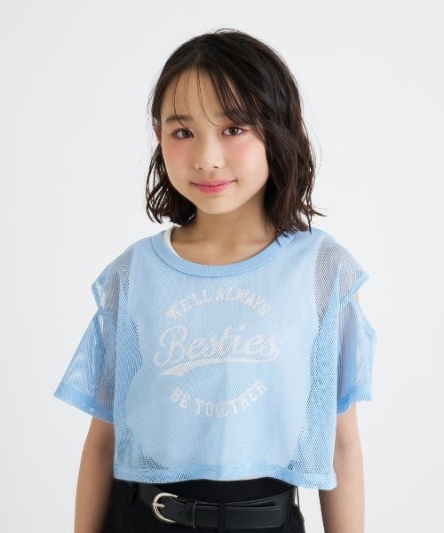 PINK-latte（ピンクラテ）の「【セットアイテム】肩あきメッシュ半袖T＋タンクセット（Tシャツ/カットソー・キッズ・ラベンダー/オフホワイト/ブラック/サックスブルー・120cm/140cm/130cm/160cm/150cm）」の3枚目の写真