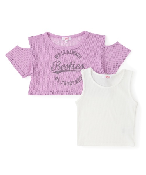 PINK-latte（ピンクラテ）の「【セットアイテム】肩あきメッシュ半袖T＋タンクセット（Tシャツ/カットソー・キッズ・ラベンダー/オフホワイト/ブラック/サックスブルー・120cm/140cm/130cm/160cm/150cm）」の6枚目の写真