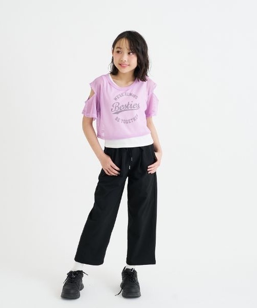 PINK-latte（ピンクラテ）の「【セットアイテム】肩あきメッシュ半袖T＋タンクセット（Tシャツ/カットソー・キッズ・ラベンダー/オフホワイト/ブラック/サックスブルー・120cm/140cm/130cm/160cm/150cm）」の15枚目の写真