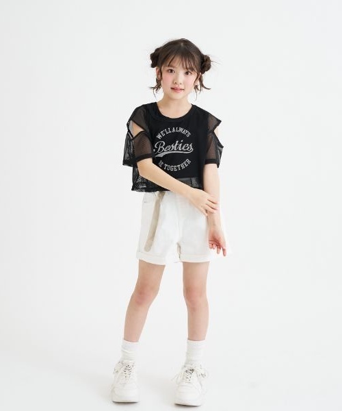 PINK-latte（ピンクラテ）の「【セットアイテム】肩あきメッシュ半袖T＋タンクセット（Tシャツ/カットソー・キッズ・ラベンダー/オフホワイト/ブラック/サックスブルー・120cm/140cm/130cm/160cm/150cm）」の20枚目の写真