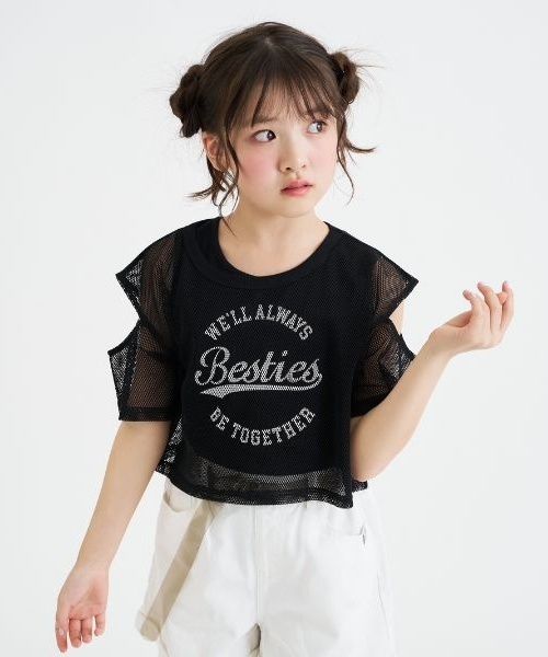 PINK-latte（ピンクラテ）の「【セットアイテム】肩あきメッシュ半袖T＋タンクセット（Tシャツ/カットソー・キッズ・ラベンダー/オフホワイト/ブラック/サックスブルー・120cm/140cm/130cm/160cm/150cm）」の21枚目の写真