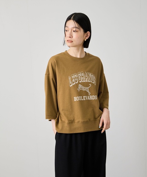 Mac-House（マックハウス）の「Idnes　ミニ裏毛 フロントプリント 5分袖Tシャツ（Tシャツ/カットソー・レディース・グレー/サックスブルー/ブラウン・FREE）」の10枚目の写真
