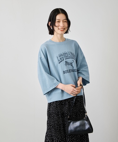 Mac-House（マックハウス）の「Idnes　ミニ裏毛 フロントプリント 5分袖Tシャツ（Tシャツ/カットソー・レディース・グレー/サックスブルー/ブラウン・FREE）」の16枚目の写真
