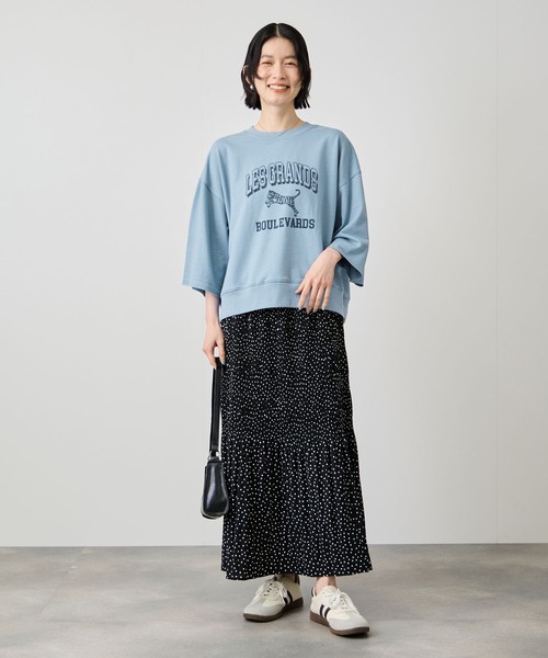 Mac-House（マックハウス）の「Idnes　ミニ裏毛 フロントプリント 5分袖Tシャツ（Tシャツ/カットソー・レディース・グレー/サックスブルー/ブラウン・FREE）」の17枚目の写真