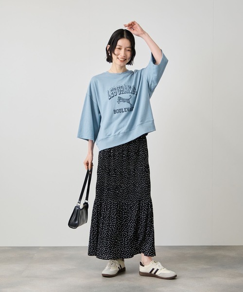 Mac-House（マックハウス）の「Idnes　ミニ裏毛 フロントプリント 5分袖Tシャツ（Tシャツ/カットソー・レディース・グレー/サックスブルー/ブラウン・FREE）」の18枚目の写真