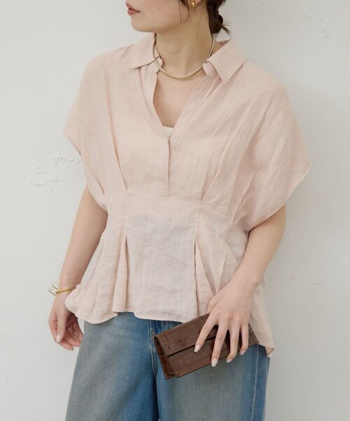 GALLARDAGALANTE（ガリャルダガランテ）の「【WEB限定】ハーフスリーブウエストシェイプシャツ（シャツ/ブラウス・レディース・ホワイト/ブラウン/ピンク/ブラック・FREE）」の4枚目の写真