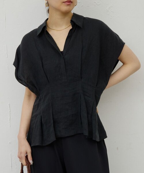 GALLARDAGALANTE（ガリャルダガランテ）の「【WEB限定】ハーフスリーブウエストシェイプシャツ（シャツ/ブラウス・レディース・ホワイト/ブラウン/ピンク/ブラック・FREE）」の2枚目の写真