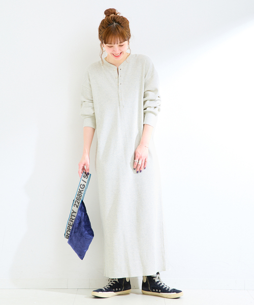 B.C STOCK(ベーセーストック)の「ウォッシャブル / ワッフルヘンリーネックワンピース(ワンピース・レディース・アイボリー/コバルトブルー・FREE)」の13枚目の写真
