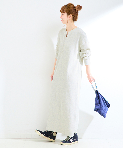 B.C STOCK(ベーセーストック)の「ウォッシャブル / ワッフルヘンリーネックワンピース(ワンピース・レディース・アイボリー/コバルトブルー・FREE)」の14枚目の写真