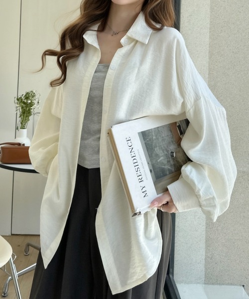 Ada.(エイダ)の「ワッシャー加工 ボリュームスリーブ 長袖 レギュラーシャツ(シャツ/ブラウス・レディース・ブルー/グレー/ピンク/アイボリー・FREE)」の8枚目の写真