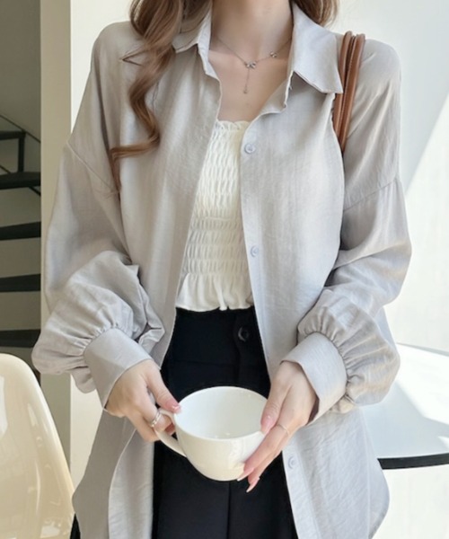 Ada.(エイダ)の「ワッシャー加工 ボリュームスリーブ 長袖 レギュラーシャツ(シャツ/ブラウス・レディース・ブルー/グレー/ピンク/アイボリー・FREE)」の14枚目の写真