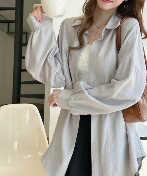 Ada.(エイダ)の「ワッシャー加工 ボリュームスリーブ 長袖 レギュラーシャツ(シャツ/ブラウス・レディース・ブルー/グレー/ピンク/アイボリー・FREE)」の16枚目の写真
