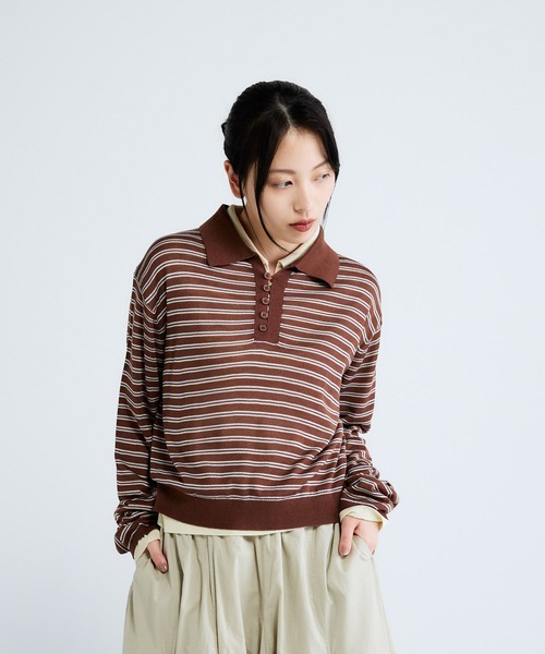 JEANASIS（ジーナシス）の「14Gシアーポロニット/668746（ポロシャツ・レディース・チャコールグレー/ブラウン系その他/アイボリー・FREE）」の3枚目の写真