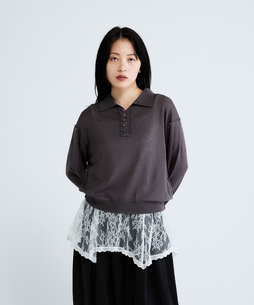 JEANASIS（ジーナシス）の「14Gシアーポロニット/668746（ポロシャツ・レディース・チャコールグレー/ブラウン系その他/アイボリー・FREE）」の17枚目の写真