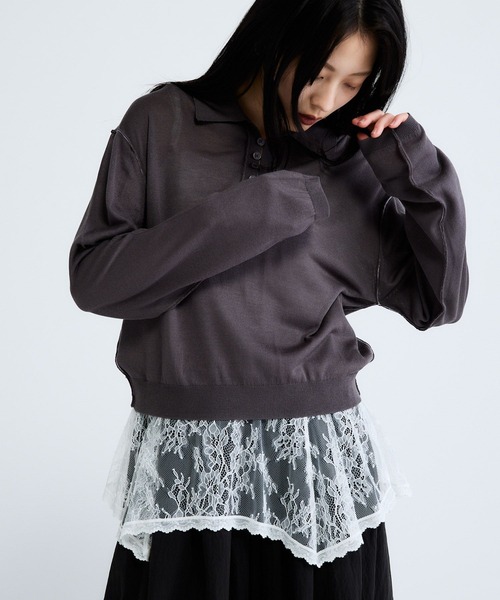 JEANASIS（ジーナシス）の「14Gシアーポロニット/668746（ポロシャツ・レディース・チャコールグレー/ブラウン系その他/アイボリー・FREE）」の18枚目の写真