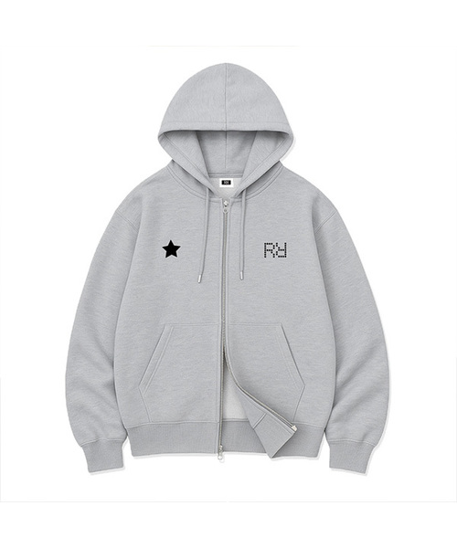 RANDOMOFF(ランダムオフ)の「STAR GRID POINT OVER FIT 2-WAY ZIP-UP (2color)(パーカー・レディース・ブラック/グレー・SMALL/MEDIUM/LARGE/X-LARGE)」の2枚目の写真
