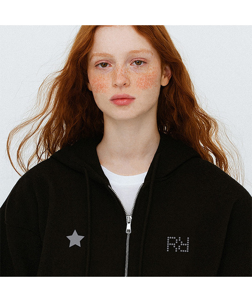 RANDOMOFF(ランダムオフ)の「STAR GRID POINT OVER FIT 2-WAY ZIP-UP (2color)(パーカー・レディース・ブラック/グレー・SMALL/MEDIUM/LARGE/X-LARGE)」の1枚目の写真