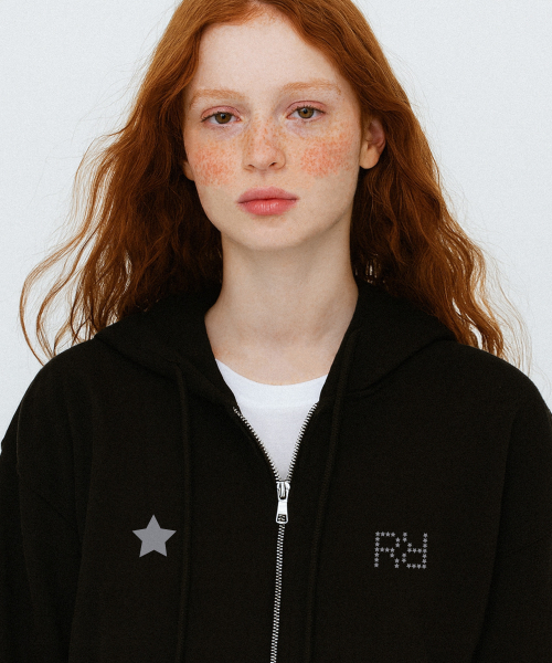 RANDOMOFF(ランダムオフ)の「STAR GRID POINT OVER FIT 2-WAY ZIP-UP (2color)(パーカー・レディース・ブラック/グレー・SMALL/MEDIUM/LARGE/X-LARGE)」の3枚目の写真
